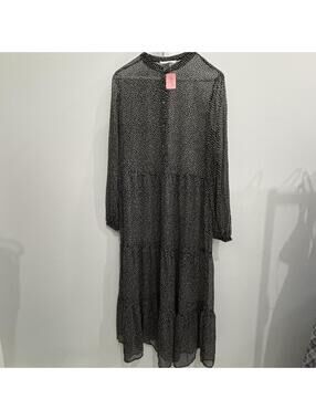 MNG Black Sheer Polka Dot Long Sleeve Maxi Dress